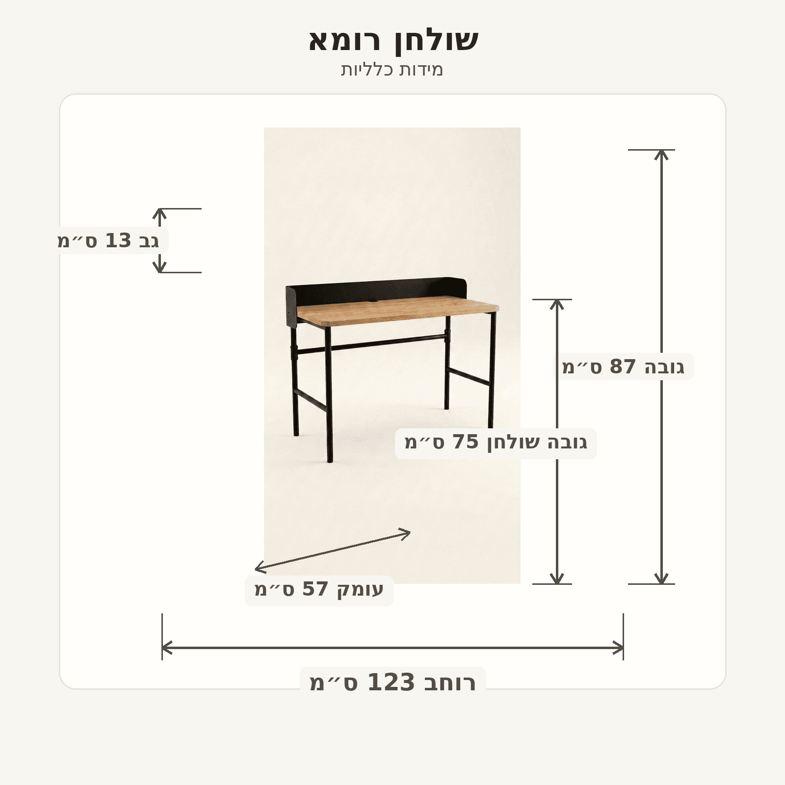 סקיצת מידות שולחן עבודה ROMA